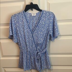 Sienna Sky Blue Floral Wrap Blouse
